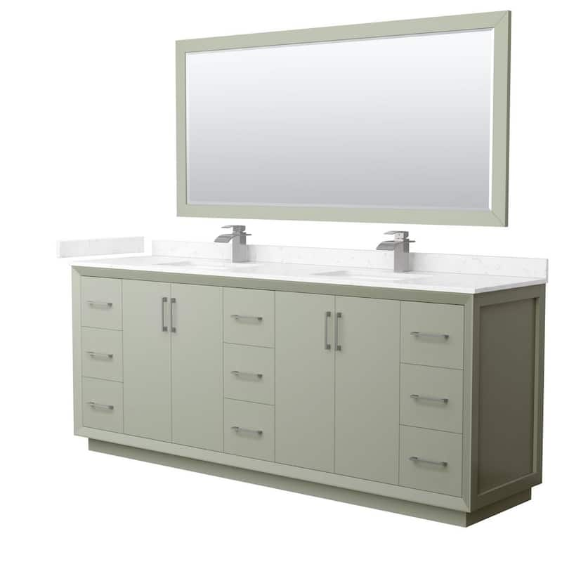 Strada 84 in. W x 22 in. D x 35 in. H Double Bath Vanity in Light Green with Carrara Cultured Marble Top and 70Mirror