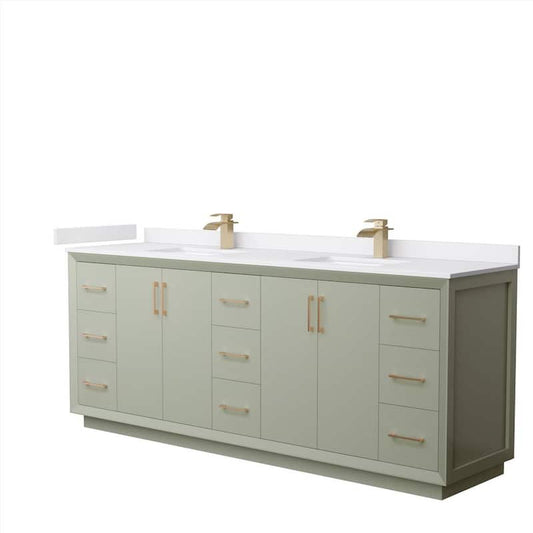 Strada 84 in. W x 22 in. D x 35 in. H Double Bath Vanity in Light Green with White Cultured Marble Top