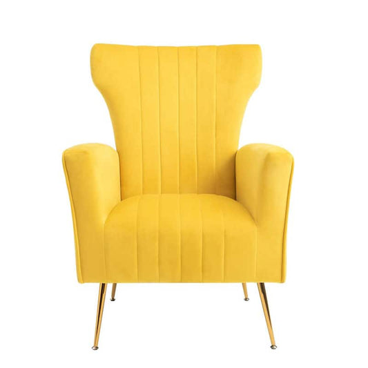 Yellow Velvet Upholstered Accent Chair